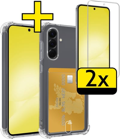 Hoesje - Geschikt voor Samsung Galaxy A56 - Met 2x Screenprotector - Pashouder - Kaarthouder - Telefoon Hoes Shockproof - Siliconen Case - Back Cover - Shock Proof - Pasjes Houder - Telefoonhoesjes - Transparant
