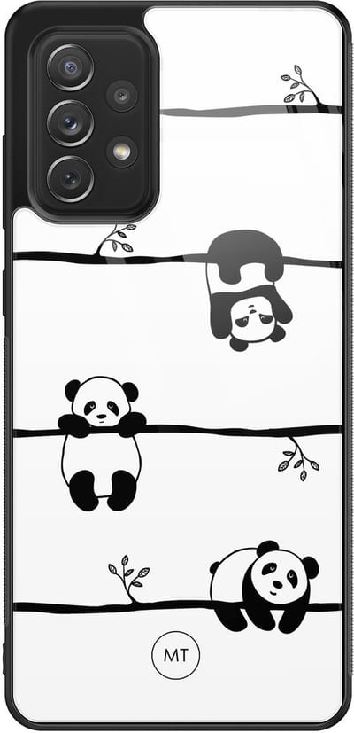 Hoesje geschikt voor Samsung Galaxy A52 5G - Panda - Hard Case Zwart Back Cover - Print - Zwart, Wit - Mooie Telefoonhoesjes
