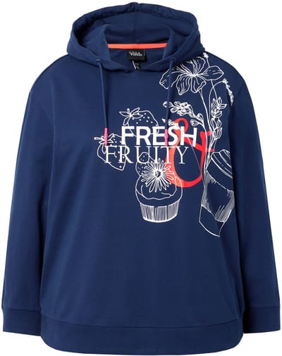 Ulla Popken - Dames - Hoodie tekstmotief capuchon lange mouwen - Inktblauw - Maat 62+