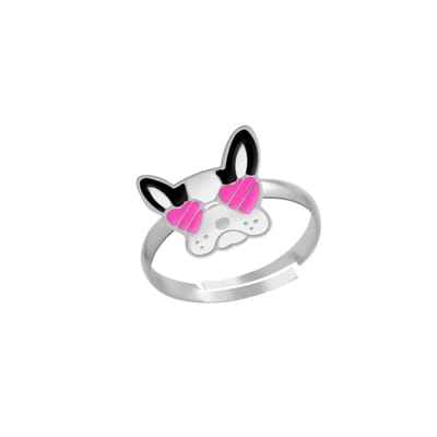 WeLoveSilver - zilveren kinderring - hondenkop & roze hartjesbril - 925