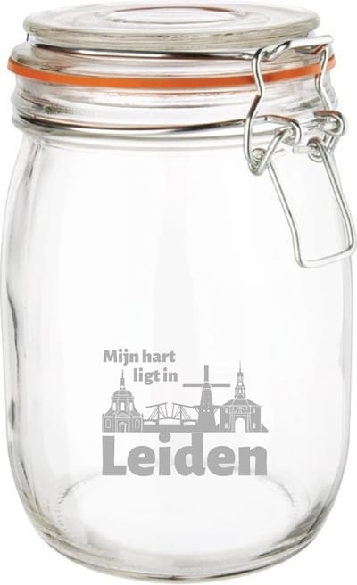 Gegraveerde Weckpot 1 ltr. Leiden