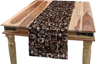 ABAKUHAUS Bruin–Wit Doodle-Theetijd Tafelrok – 40×180 cm – Polyester