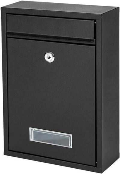 Wandmontage brievenbus - Afsluitbare brievenbus - Post ontvangen - Overlappend deksel - 32 x 21.5 x 8.5 cm - Zwart