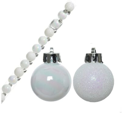 Decoris Mini kerstballen - 14x st - parelmoer wit - D3 cm - kunststof - kerstversiering