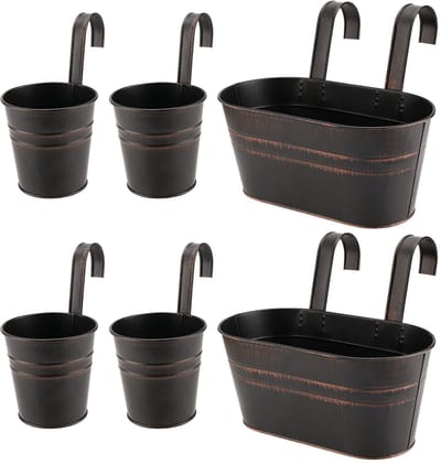 Dailygoods- Plantenpot Hangend - 6 Stuks - Metalen Wandplanter - Afneembaar - Met Afvoergat - Voor Binnen/Buiten - Rustieke Stijl - Bloempot