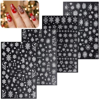 3D Kerst Sneeuwvlok Nagelstickers, Esthetische Pailletten Design, Zelfklevende Decoratie, 4 Vellen voor Creatieve Nail Art