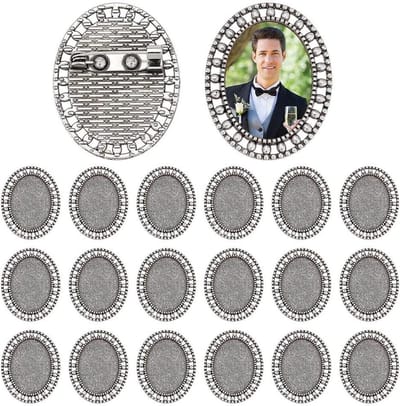Cosensi - 20 stuks Tibetaanse reversspeldjes in cabochon stijl | Sieraden maken naalden | Ovale broche | Fotonnaalden dienblad 25 x 18 mm | Decoratieve sieraden accessoires