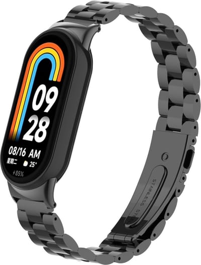 Strap-it stalen schakel bandje met vlindersluiting - Geschikt voor Xiaomi Mi Smart Band 8 / Band 9 (zwart)