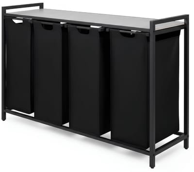 KAD® Wasmand - Wasmand 4 Vakken - Wassorteerder - Zwart - 36cm x 111cm x 73cm
