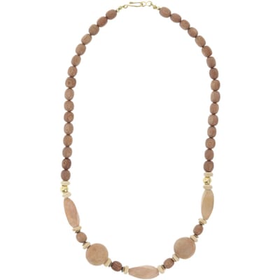 Behave – Houten kralenketting – Lichtbruin/beige – 60 cm – Geschenkzakje
