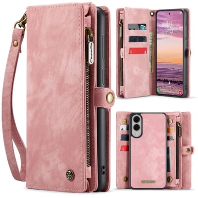 Caseme Geschikt voor Samsung Galaxy S25 Edge hoes - Vintage 2 in 1 portemonnee - Lichtroze