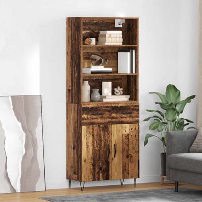 vidaXL - Highboard - 2 - st - Oudhout - 69,5 - x - 34 - x - 180 - cm - Bewerkt - hout - en - glas