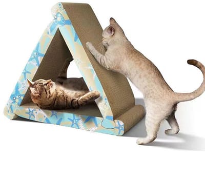 Krabpalen voor katten - Krabplanken voor katten - Driehoekige krabmatten voor katten - Set van 3 dubbelzijdige krabmatten van golfkarton - Geschikt voor binnenkatten en kittens [Energie-efficiëntieklasse A]