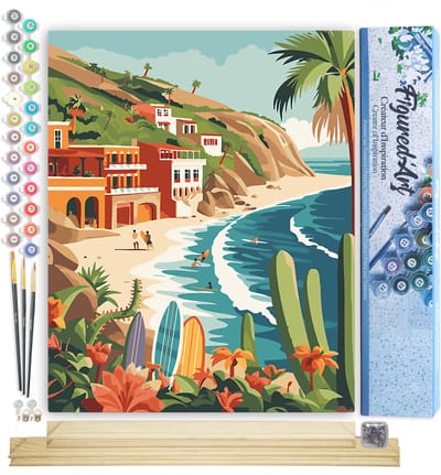 Figured'Art Schilderen op Nummer Volwassenen canvas Kustsurfen- Handwerk acrylverf Kit DIY Compleet - 40x50cm met DIY houten lijst