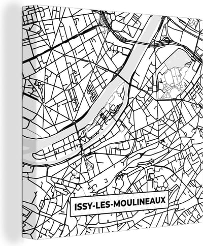 Canvas Schilderij Stadskaart - Frankrijk - Issy-les-Moulineaux - Kaart - Plattegrond - Zwart wit - 20x20 cm - Wanddecoratie