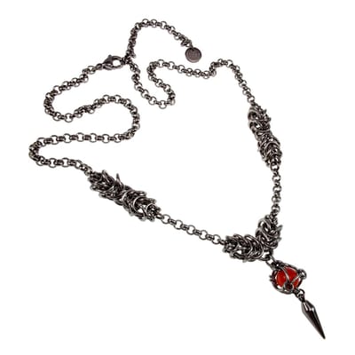 Unieke Ketting met Rode Kattenoog Steen en Speerpunt Hanger, RVS, Dames, 50 tot 55cm - Handgemaakt door esde2