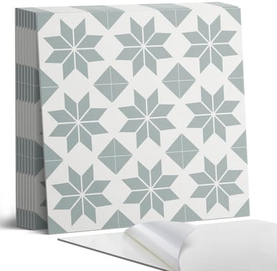 Coloray Plaktegels - Geometrische bloemenpatronen Portugese Tegels - 30 cm x 30 cm - Grijs Plaktegels - 9 stuks - Vierkant PVC Tegels - Plaktegels Keuken - Zelfklevende Vloertegels - Vinyltegels Vloer Zelfklevend - Zelfklevende Tegels