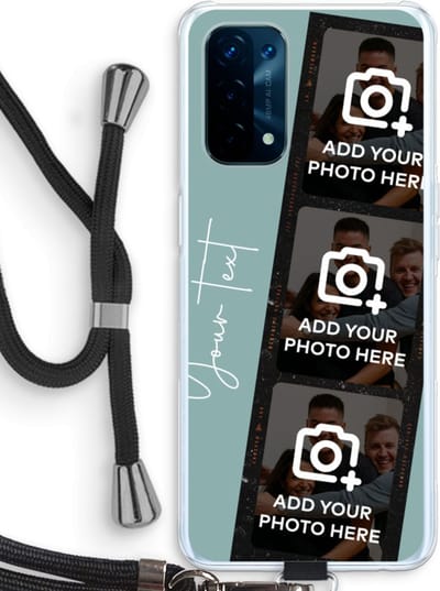 Gepersonaliseerd - Case Company® - Hoesje met koord geschikt voor Oppo A74 5G hoesje met Koord - Filmrol N°1 - Telefoonhoesje met Zwart Koord - Bescherming aan alle Kanten en Over de Schermrand