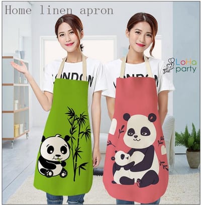 Loha-party® 2 stuks-Moeder Dochter Kookschort-Moederschort-Kinderschort-Cartoon Panda Gedrukt-Antifouling Keukenschort-Dierenprint-ouder-kind cadeau-Kinderen schort- Puur Katoen Hennep -Outdoor Bbq Schort-2 Stuks