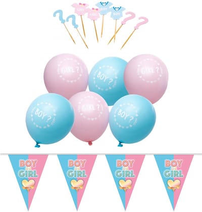 Funny Fashion Gender reveal babyshower thema vlaggetjes - 5 meter - 12x ballonnen - 8x cake prikkers - versiering