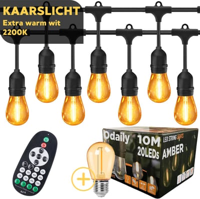 Odaily Lichtsnoer Amber - 10 Meter - 20 LED Lampen - Extra Warm Wit Licht - Dimbaar - Professionele Kwaliteit