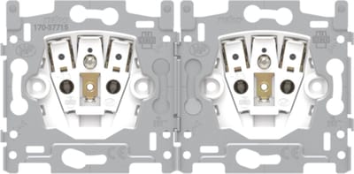 Niko 170-37715 Sokkel voor dubbel stopcontact horizontaal met penaarde en beschermingsafsluiters, inbouwdiepte 21 mm, insteekklemmen