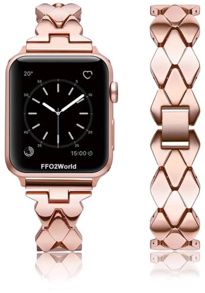 Stravo Ruitvormig Dun Metalen Horlogebandje – Geschikt voor Apple Watch 46mm (Series 11/10), 45mm (Series 9/8/7), 44mm (Series 6/5/4, SE 3/2/1), 49mm (Ultra 3/2/1) – Slank RVS Ketting bandje voor Dames – Roségoud