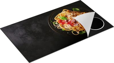 Chefcare Inductie Beschermer Bord Italiaanse Spaghetti op een Marmeren Plaat - 90x50 cm - Afdekplaat Inductie - Kookplaat Beschermer - Inductie Mat