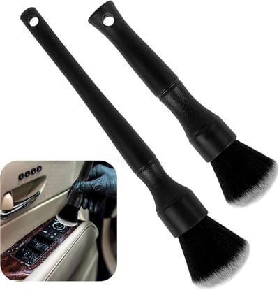 2 stuks auto detailing borstels, schoonmaakborstels, zwarte autowaschborstels – geschikt voor dashboard, interieur, exterieur, ventilatieroosters en leer (24cm + 17cm)