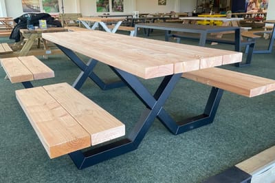 Rockwood® Picknicktafel Cross Over Easy Sit (6,5cm dikte) 2.50m Exclusief afgeronde hoeken