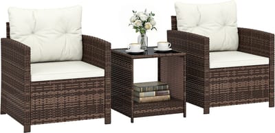 Outsunny Rattan Bistro Set-PE-Rattan, Staal-62L x 65B x 75H cm-Crème
