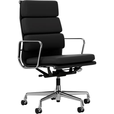 Vitra Soft Pad Chair EA 219 - verchroomd - Leder Premium F/Plano - asfalt/donkergrijs - Wieltjes voor harde bodems