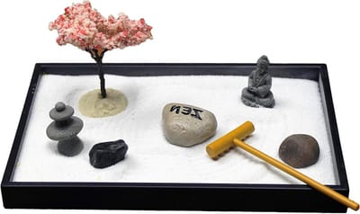 Mini Zen Tuin - Meditatie Set - Bureau Ontspanning - Compleet Met Accessoires - 8x5 Inch - Zwart