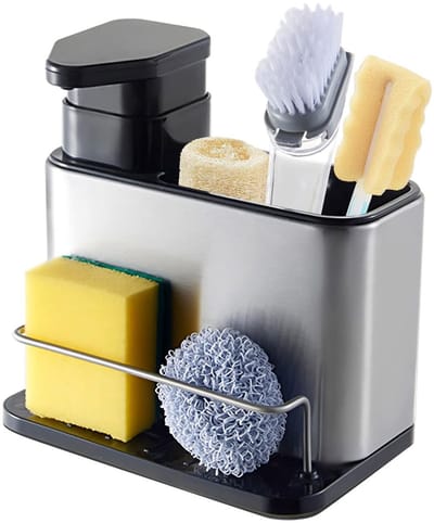 Unyqoos ® Innovatieve Keukenorganizer met Zeepdispenser, Roestvrijstalen Sponshouder en Lekbak voor Spoelbakken