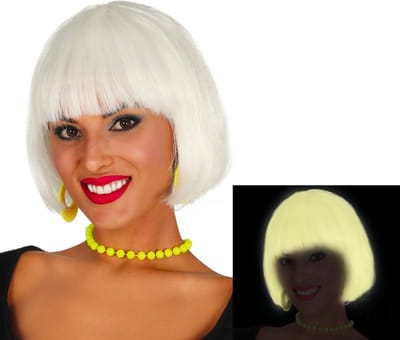 Fiestas Guirca - Pruik Bob Fluoriserend Glow In The Dark - Halloween Pruik - Halloween accessoires - Halloween outfit - Pruiken - enge pruiken