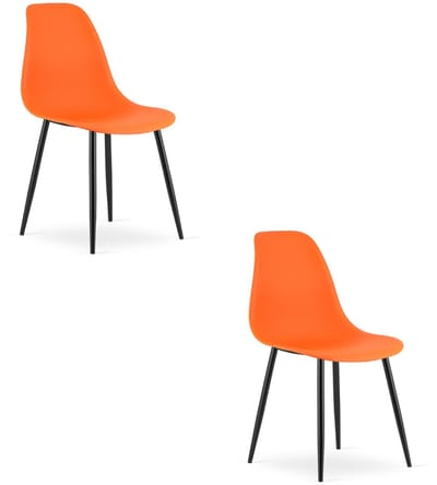 Set van 2 Stoelen WAT – Oranje, Zwarte Metalen Poten, Kunststof Zitting – Modern en Ergonomisch – Geschikt voor Eetkamer, Woonkamer, Keuken, Thuiswerkplek, Kantine en Wachtruimte – Eenvoudige Montage