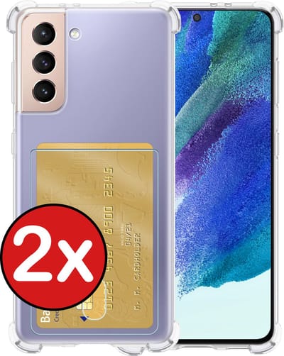Hoesje - 2 Stuks - Geschikt voor Samsung Galaxy S21 FE - Met Pashouder en Kaarthouder - Telefoon Hoes Shockproof - Back Cover - Siliconen Case - Shock Proof - Pasjes Houder - Telefoonhoes - Transparant