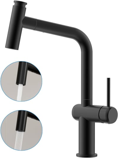 CECIPA max Keukenkraan met Uittrekbare Uitloop - Zwart Keukenkraan - Uittrekbaar tot 40 cm - Inclusief Aansluitingen - 360° Hoge Uitloop - Keukenmengkraan