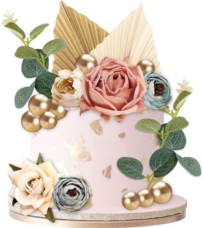 Dailygoods- Taartdecoratie Bloemen - Taarttopper Decoratie - Boho Taartdecoratie - Gouden Ballen - Eucalyptusbladeren - Inclusief 5 Kunstbloemen - Taartversiering