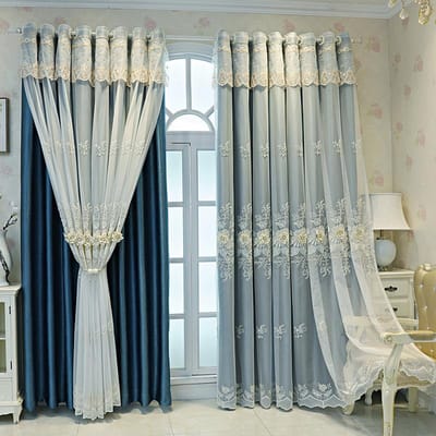 Mode Moderne Luxe Jacquard Dubbele Laag Verduisterende Gordijnen Dikke Gordijnen Woonkamer Woondecoratie W100*H250cm donkerblauwe kleur