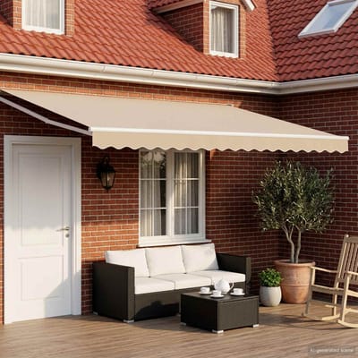 vidaXL - Handbediende - luifel - met - LED's - Beige - en - Wit - 4 - × - 3 - m