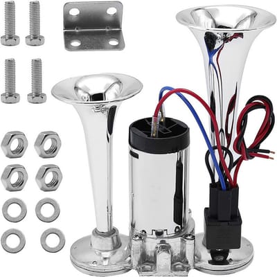 Super Luide Dubbele Luchthoorn 600dB met Compressor voor 12V Auto, Vrachtwagen en Boot- Geïntegreerde dubbele buis - Luchtslakkenhoorn - Zilver