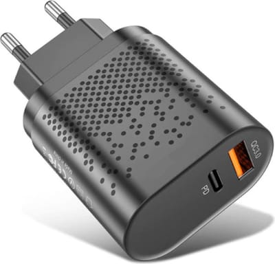 DrPhone HALO-N4 – 2 Poorts Oplader met USB-C PD + QC 3.0 Qualcomm 3.0 USB Lader – Wandoplader – 18W +18W Stekker – Geschikt Voor Smartphone / Tablet – Zwart