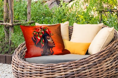 Buitenkussens - Tuin - Vrouw - Chilipepers - Pepers - Bloemen - 50x30 cm