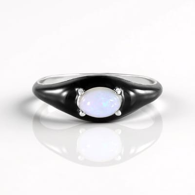 Cavill - Zilveren ring met Australische ovale opaal 0,48 ct - 925 Sterling zilver met zwarte platina afwerking - Minimalistisch elegant design