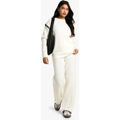 boohoo Dames Premium Zware Pullover En Broek Gebreid Set | Ecru | Maat: Medium