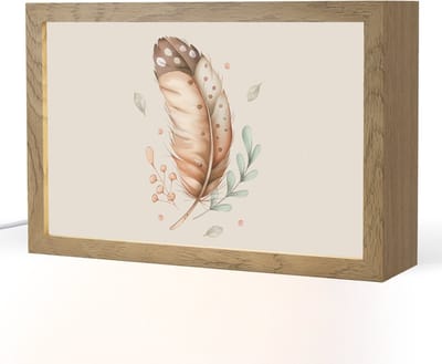Nachtlampje 30x20 cm - Kinder lampje - Veer - Bohemian - Boho - Pastel kleuren - Tafellamp kinderkamer - Slaapkamer lamp - Bedlamp kinderen - Kinderlampje stopcontact - Wandlamp babykamer - Nachtlampjes