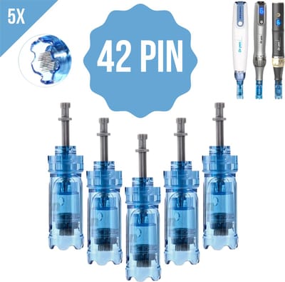 Dermapen naalden - 42 pin - Voor Dr.Pen M8S, A8S en A9 - Microneedling cartidges - Vervangende naaldkoppen - Opzetstuk dermapen - Anti-aging - Huidverzorging - ENKEL GESCHIKT VOOR DR.PEN M8S, A8S en A9 - 5 stuks + Sprayflesje 50 ml per bestelling