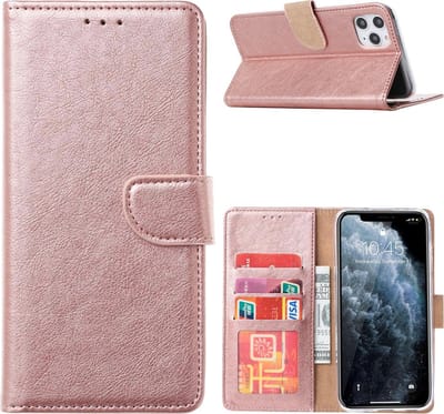 Hoesje Geschikt voor iPhone 13 Mini bookcase Met 2 stuks screenprotector temperede glass – Rosegoud