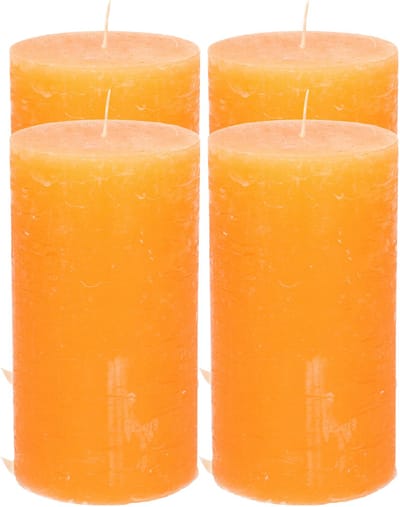 Atmosphera Stompkaars - 4x - oranje - 7 x 13 cm - cilinderkaars - rustiek model